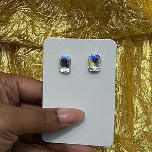 Floating Emerald-Cut Crystal Stud Earrings – Pierced Ears